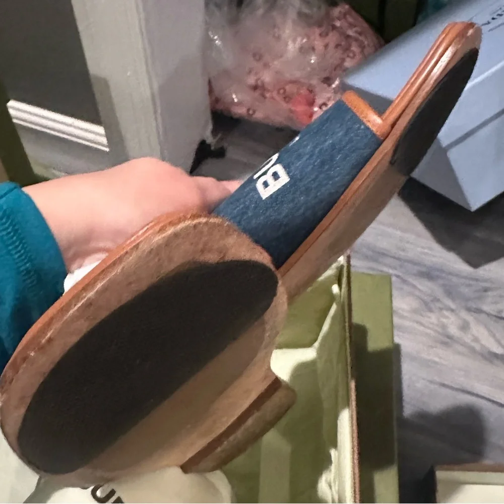 Burberry Carolyn Logo Printed Denim Slides 38.5 - Picture 3 of 7